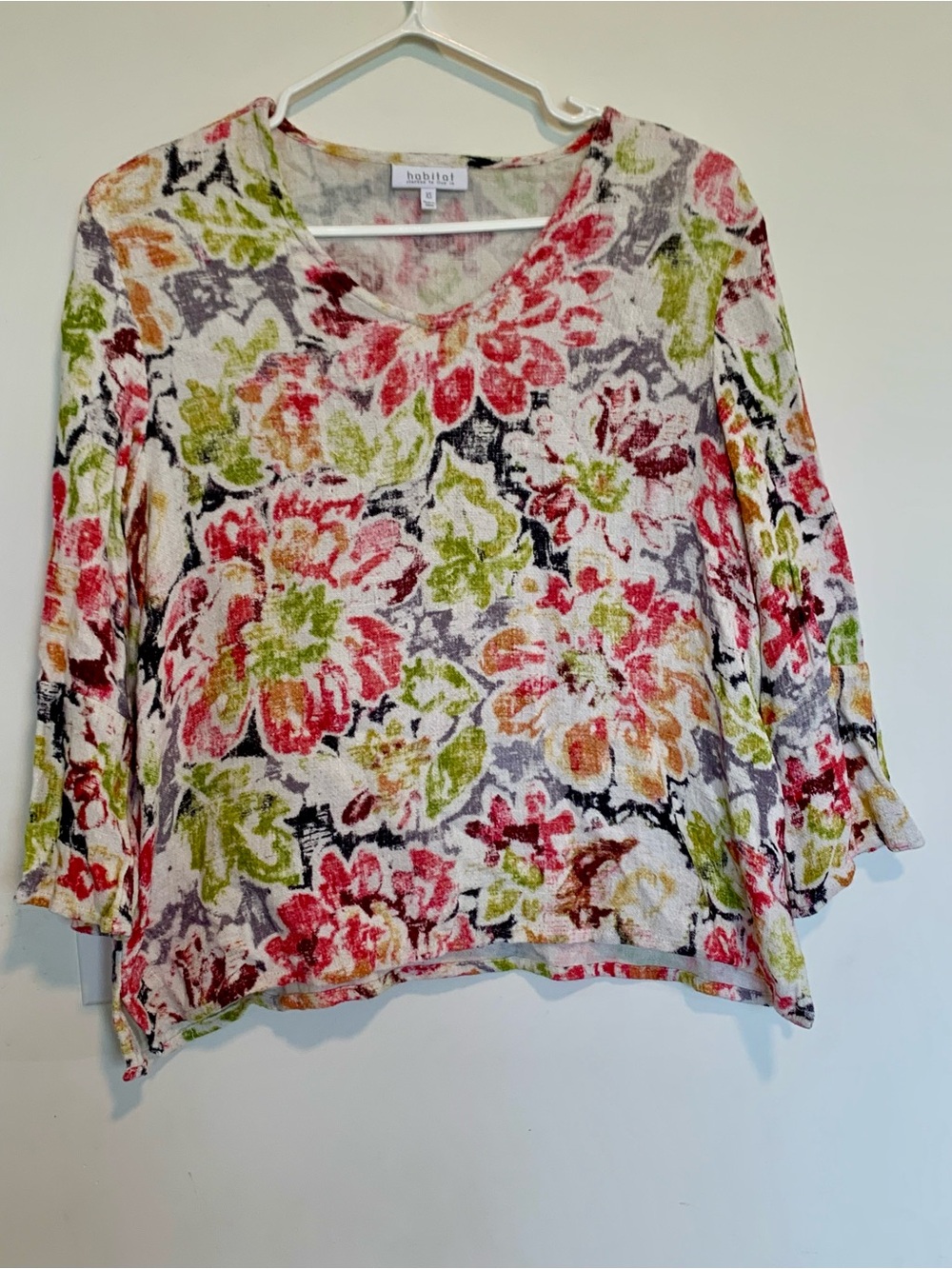 Habitat Floral Linen Blend Pullover Top Bell Sleeves  women’s sz xs extra small